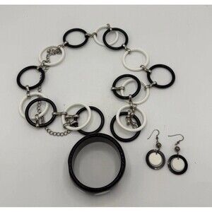 Vintage Black & White  POLKA DOT  Chunky Lucite Bangle Bracelet, Belt, Earrings